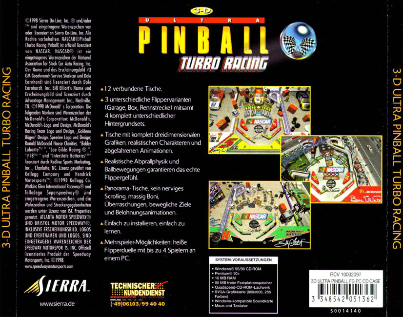 3D Ultra Pinball: Turbo Racing - zadn CD obal