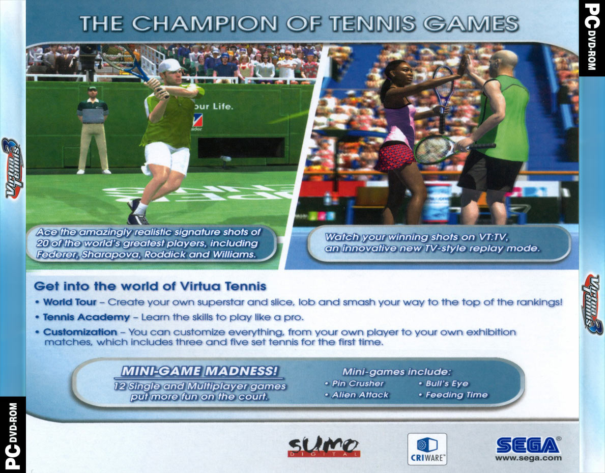 Virtua Tennis 3 - zadn CD obal