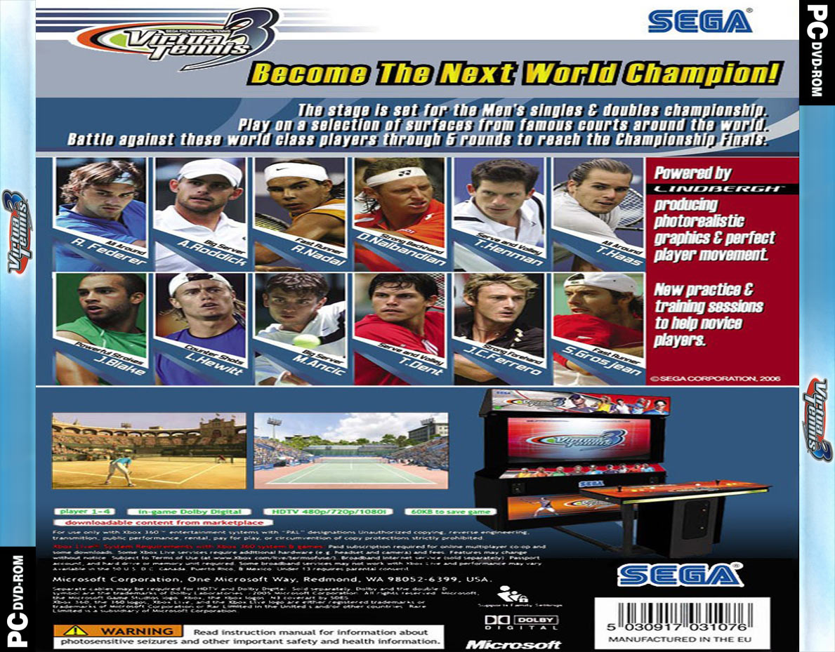 Virtua Tennis 3 - zadn CD obal 2