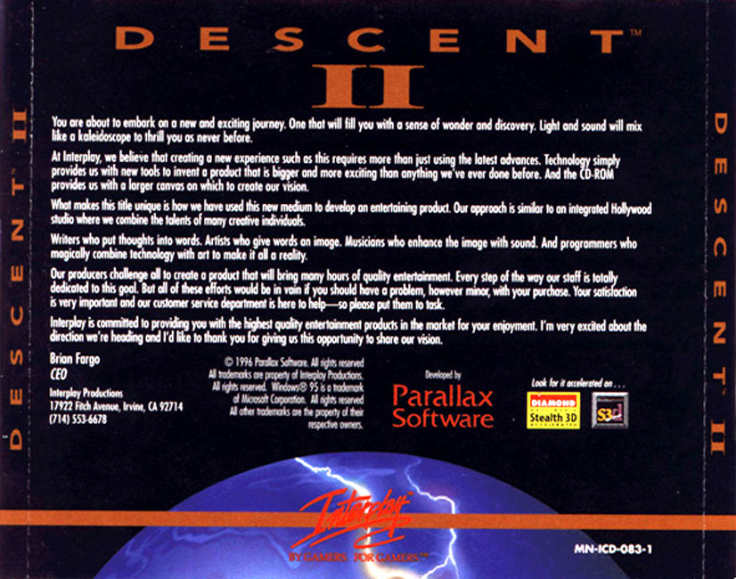 Descent 2 - zadn CD obal