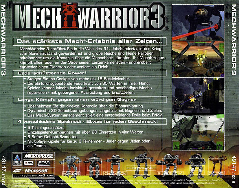 MechWarrior 3 - zadn CD obal 2