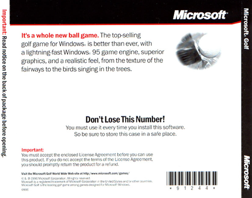 Microsoft Golf - zadn CD obal