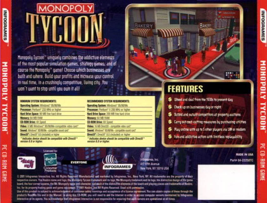 Monopoly Tycoon - zadn CD obal
