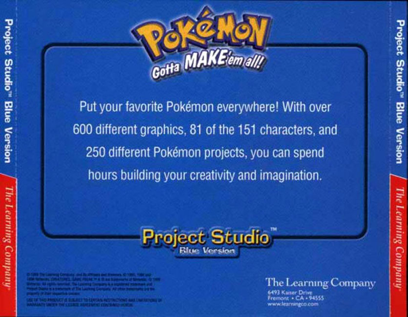 Pokemon: Project Studio Blue - zadn CD obal