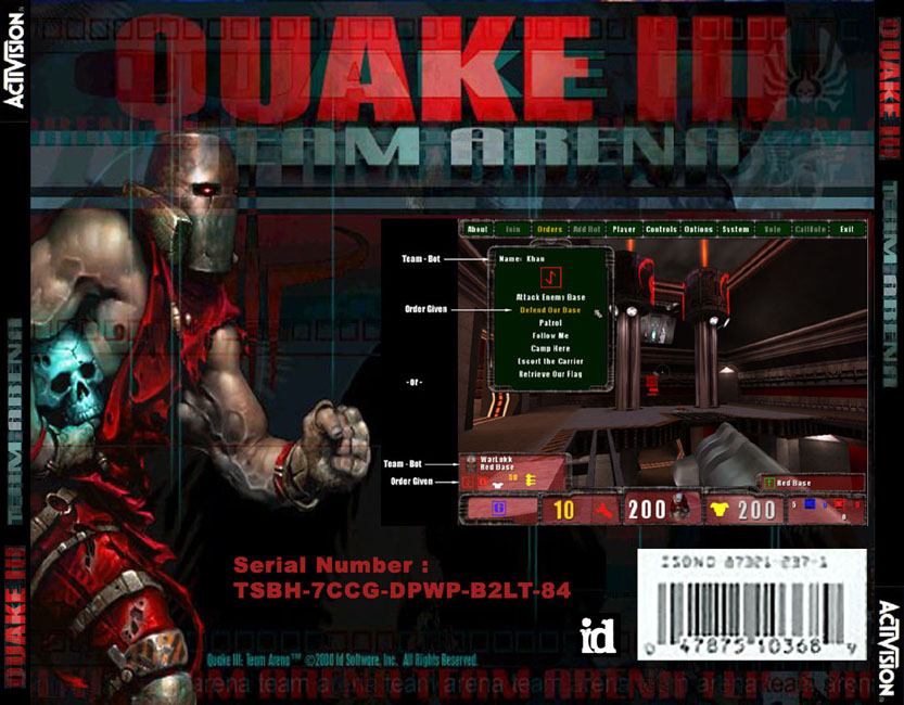Quake 3: Team Arena - zadn CD obal
