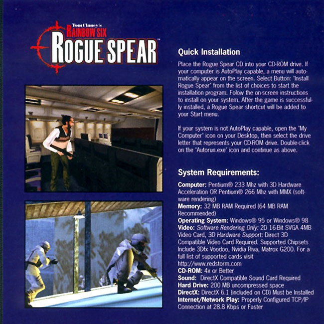 Rainbow Six: Rogue Spear - pedn vnitn CD obal