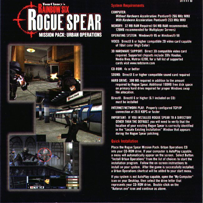Rainbow Six: Rogue Spear Urban Operations - pedn vnitn CD obal