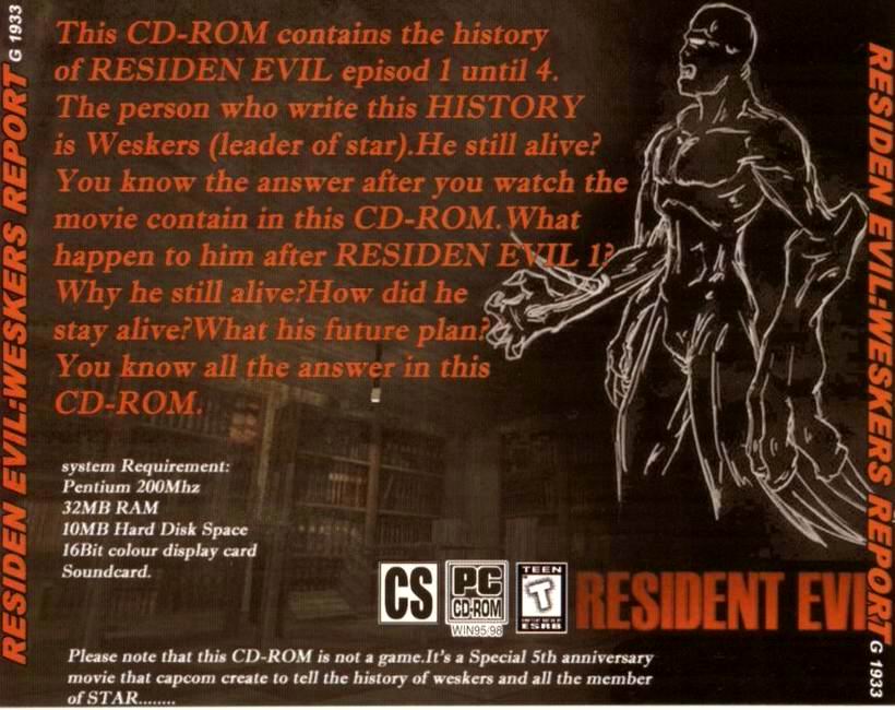 Resident Evil: Weskers Report - zadn CD obal