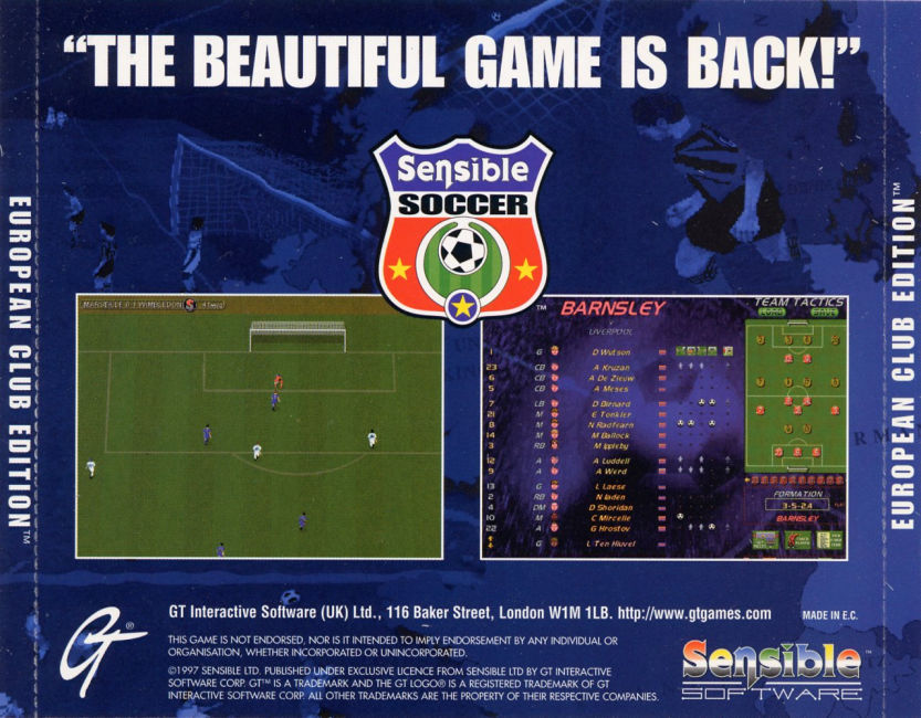 Sensible Soccer: European Club Edition - zadn CD obal