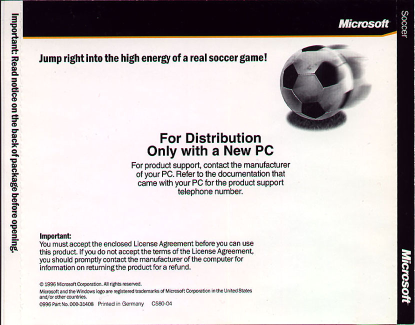 Microsoft Soccer - zadn CD obal