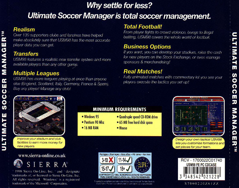 Ultimate Soccer Manager 98 - zadn CD obal
