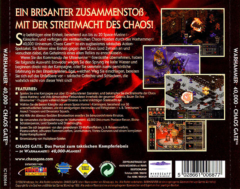 Warhammer 40,000: Chaos Gate - zadn CD obal