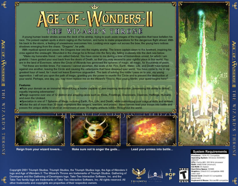 Age of Wonders 2: The Wizard's Throne - zadn CD obal