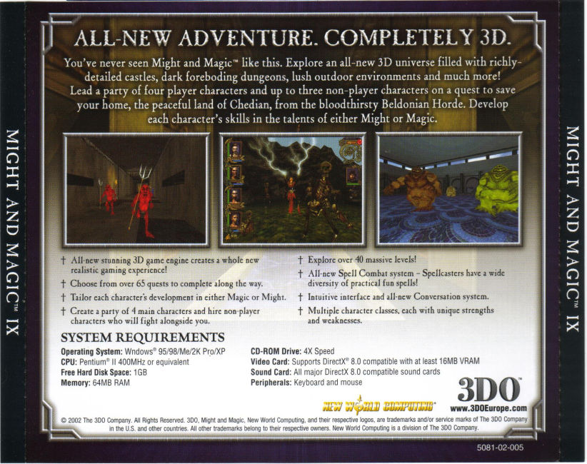 Might & Magic 9 - zadn CD obal