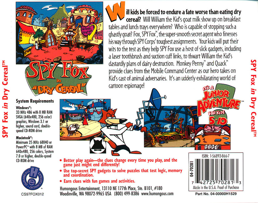 Spy Fox: In Dry Cereal - zadn CD obal