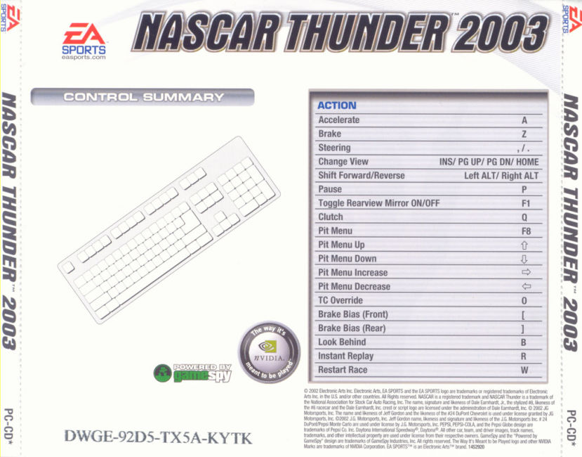 Nascar Thunder 2003 - zadn CD obal