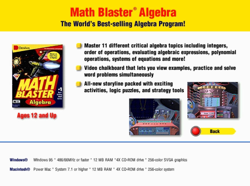 Math Blaster: Algebra - zadn vnitn CD obal