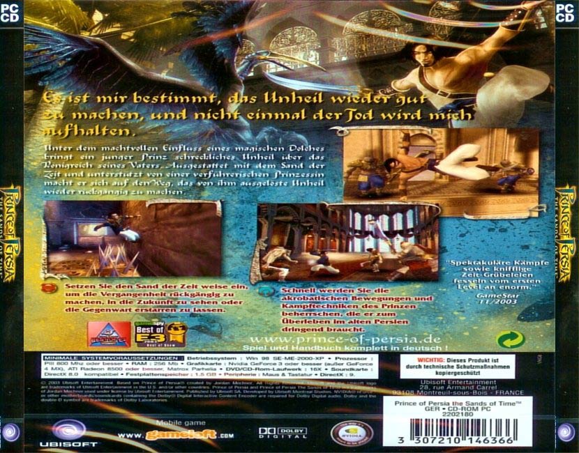 Prince of Persia: The Sands of Time - zadn CD obal