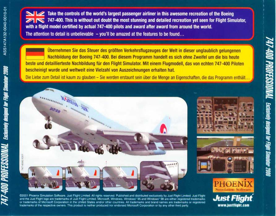 747-400 Professional - MS Flight Simulator 2000 Add-On - zadn CD obal