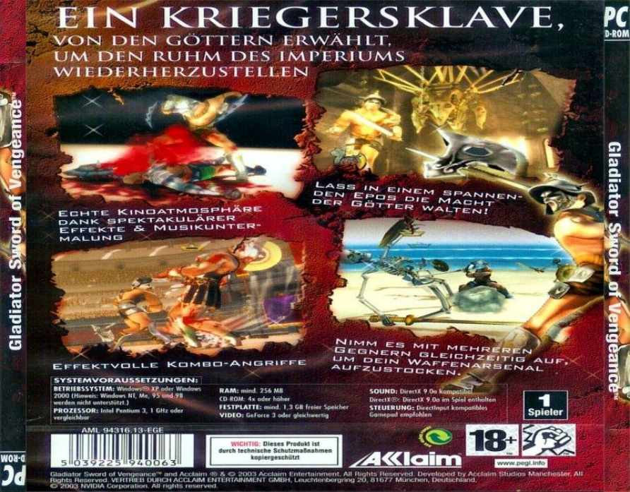 Gladiator: Sword of Vengeance - zadn CD obal