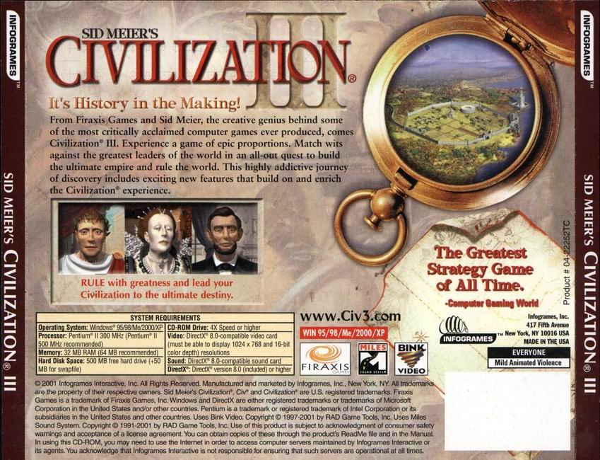 Civilization 3 - zadn CD obal