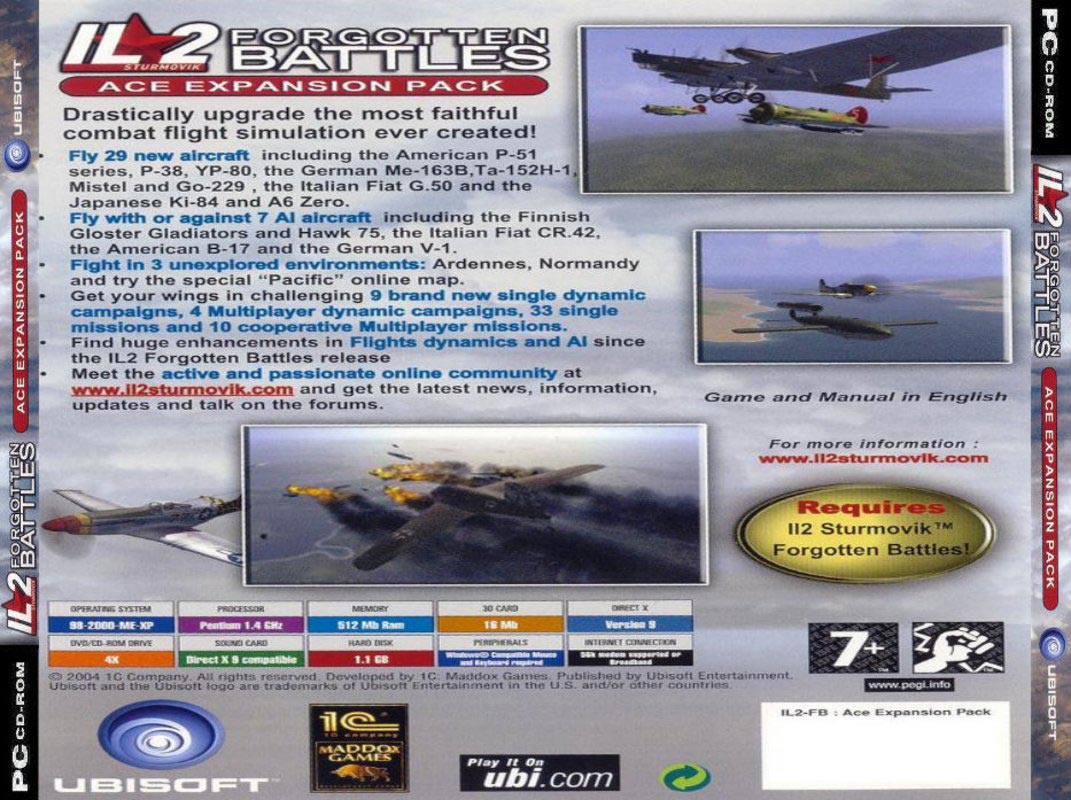 IL-2 Sturmovik: Forgotten Battles: Ace Expansion Pack - zadn CD obal