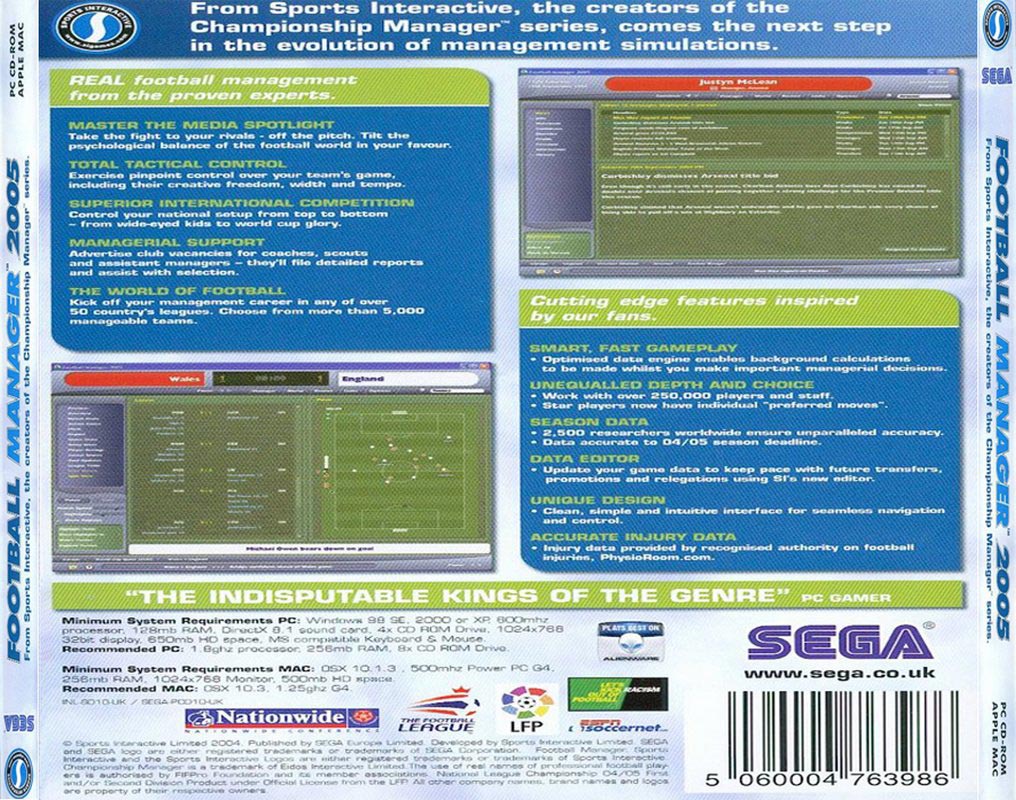 Football Manager 2005 - zadn CD obal