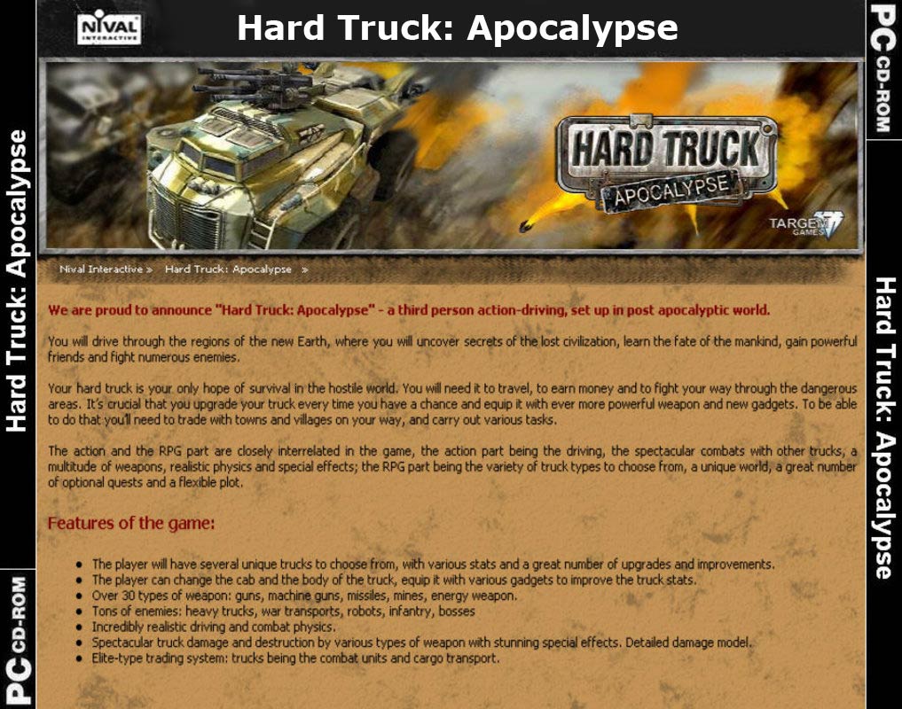 Hard Truck: Apocalypse - zadn CD obal