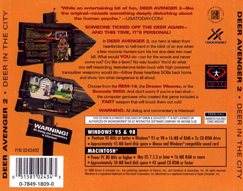 Deer Avenger 2: Deer in the City - zadn CD obal