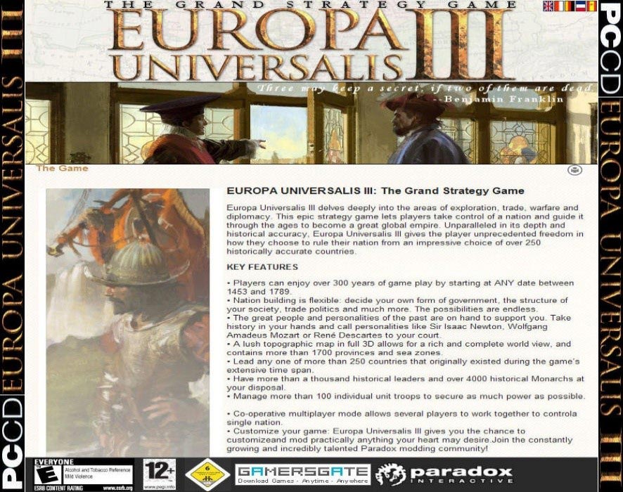 Europa Universalis 3 - zadn CD obal