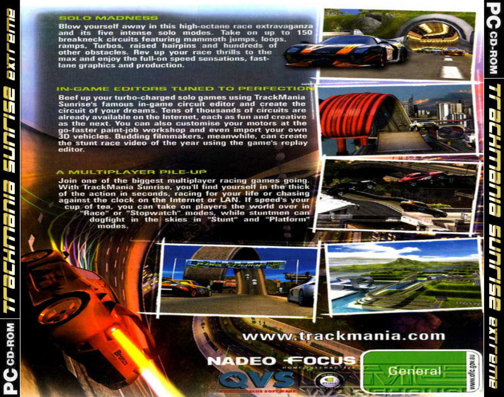 TrackMania Sunrise eXtreme - zadn CD obal