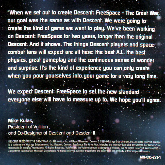 Descent: Freespace - The Great War - pedn vnitn CD obal