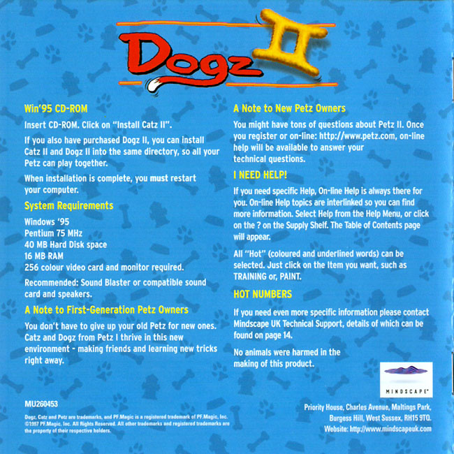 Dogz II: Your Virtual Petz - pedn vnitn CD obal