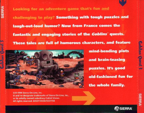 Goblins Quest 3 - zadn CD obal