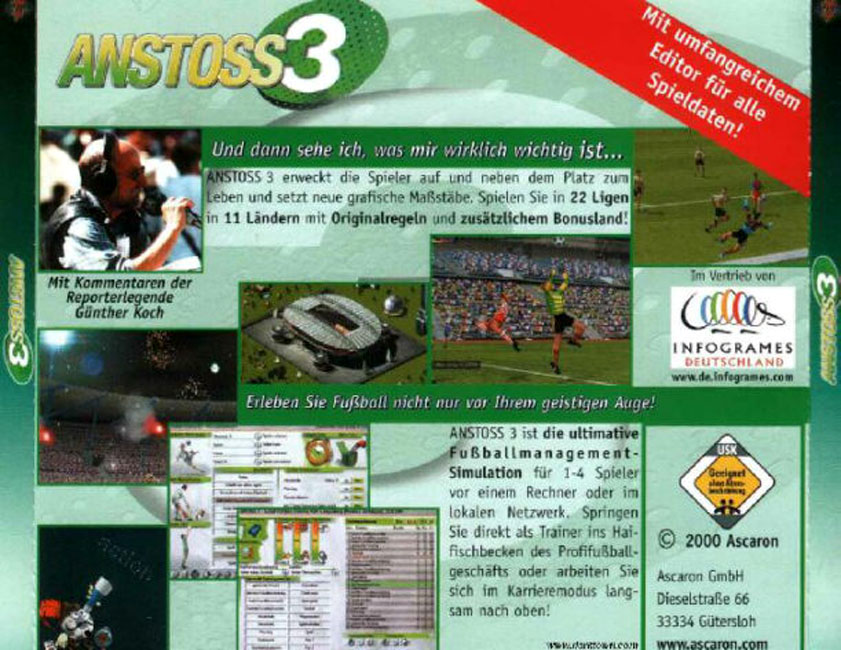 Anstoss 3 - Der Fussballmanager - zadn CD obal
