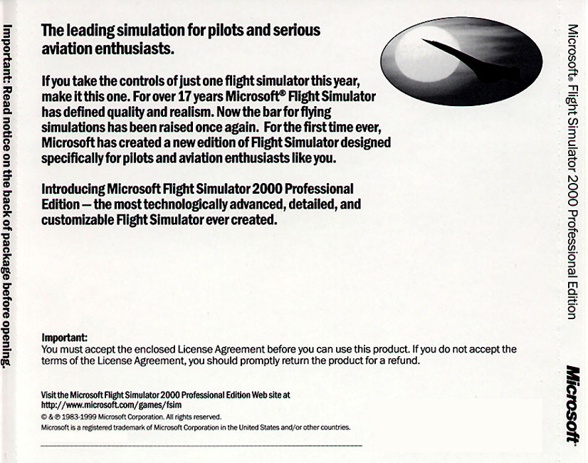 Microsoft Flight Simulator 2000: Professional Edition - zadn CD obal