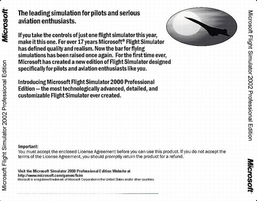 Microsoft Flight Simulator 2002: Professional Edition - zadn CD obal