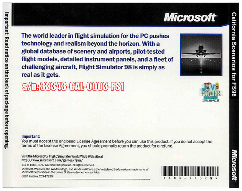 Microsoft Flight Simulator 98: California Scenarios - zadn CD obal