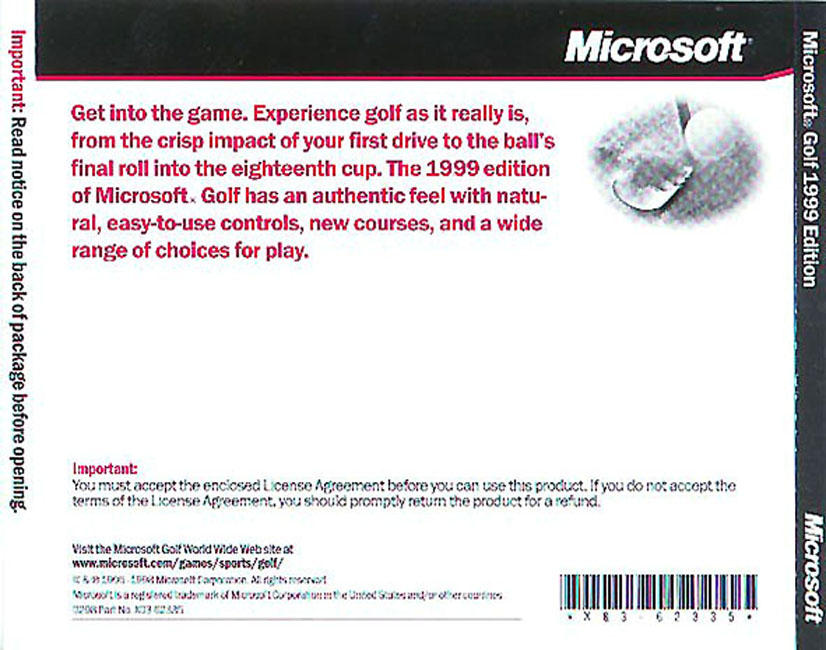 Microsoft Golf 1999 Edition - zadn CD obal
