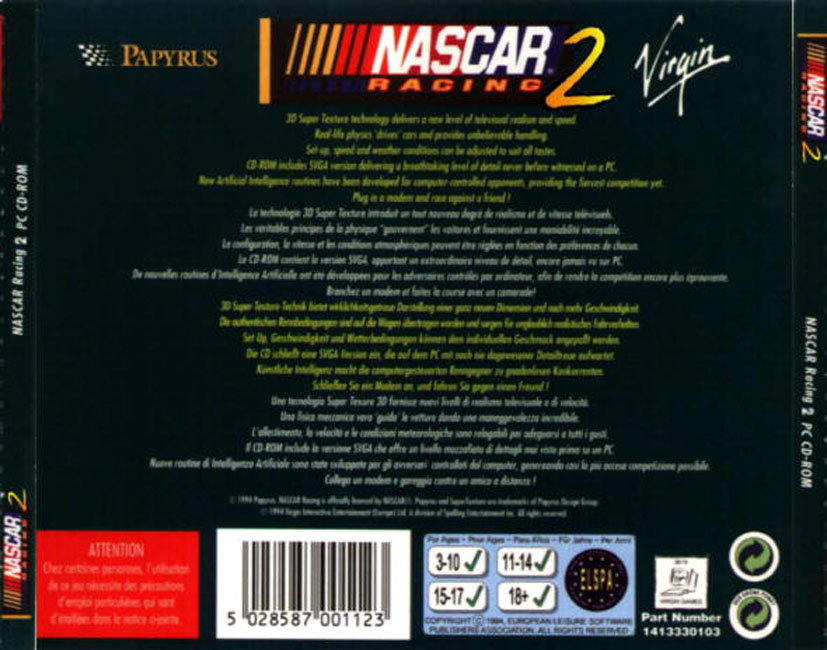 Nascar Racing 2 - zadn CD obal