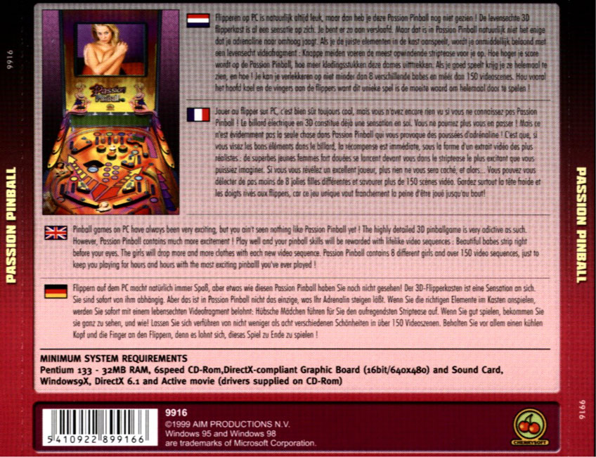 Passion PinBall - zadn CD obal