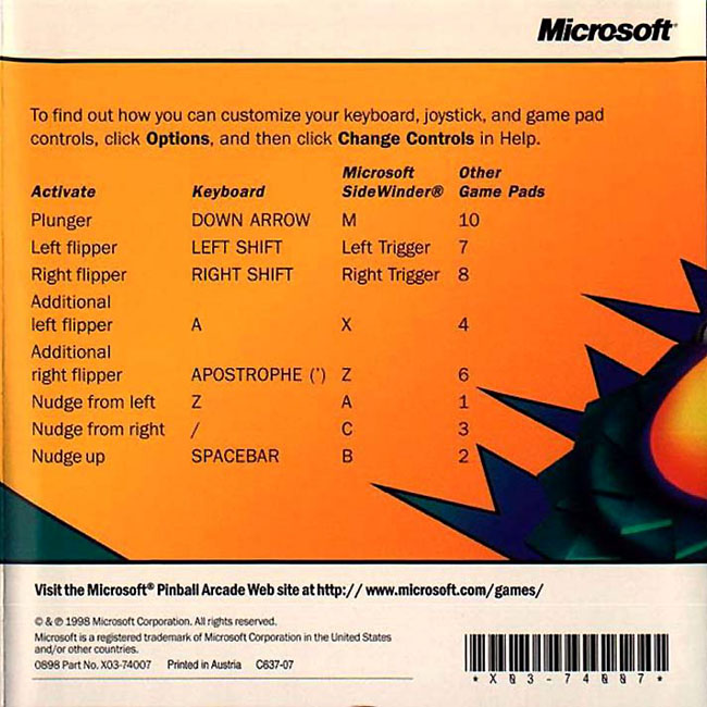 Microsoft Pinball Arcade - pedn vnitn CD obal