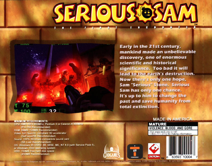 Serious Sam: The First Encounter - zadn CD obal 3