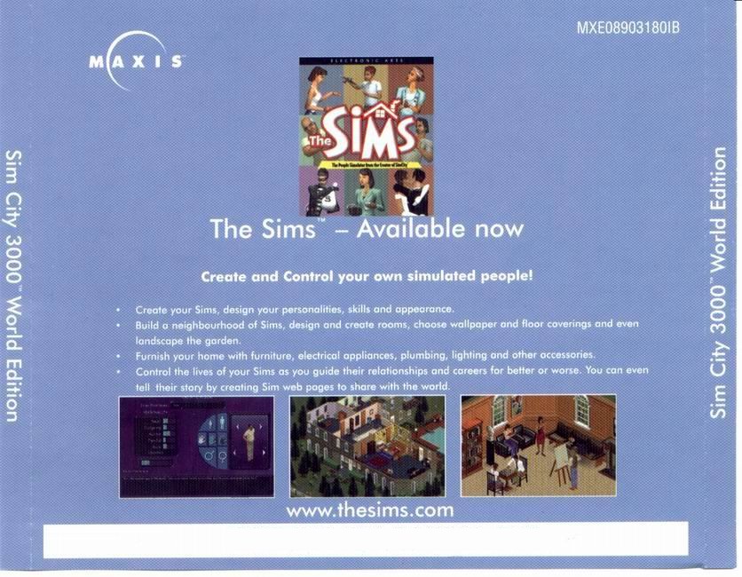 SimCity 3000: World Edition - zadn CD obal