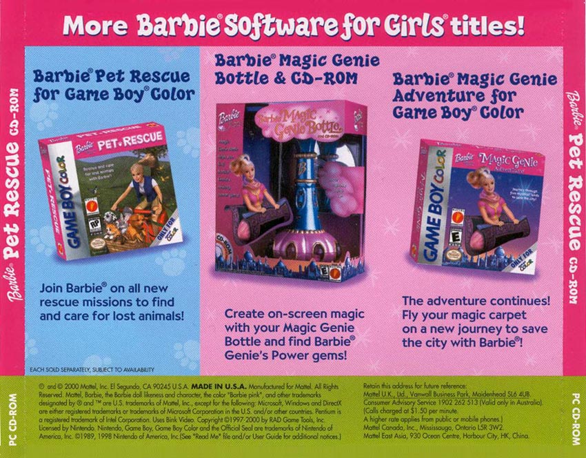 Barbie Pet Rescue - zadn CD obal