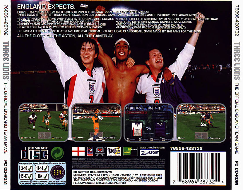 Three Lions: The Official England Team Game - zadn CD obal