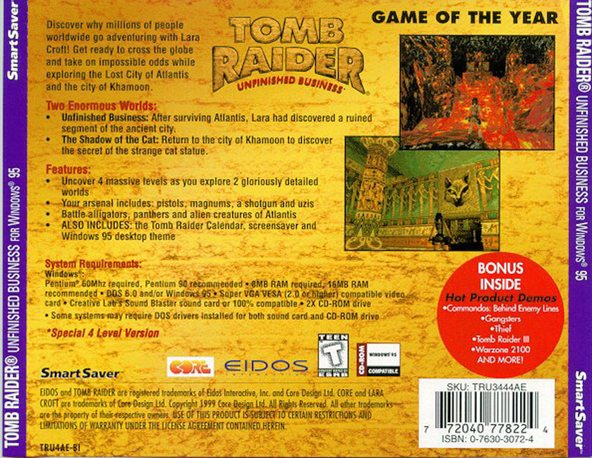 Tomb Raider: Unfinished Business - zadní CD obal
