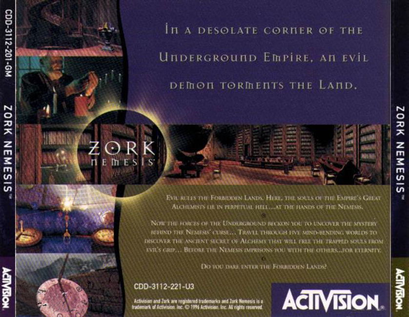 Zork: Nemesis - zadn CD obal