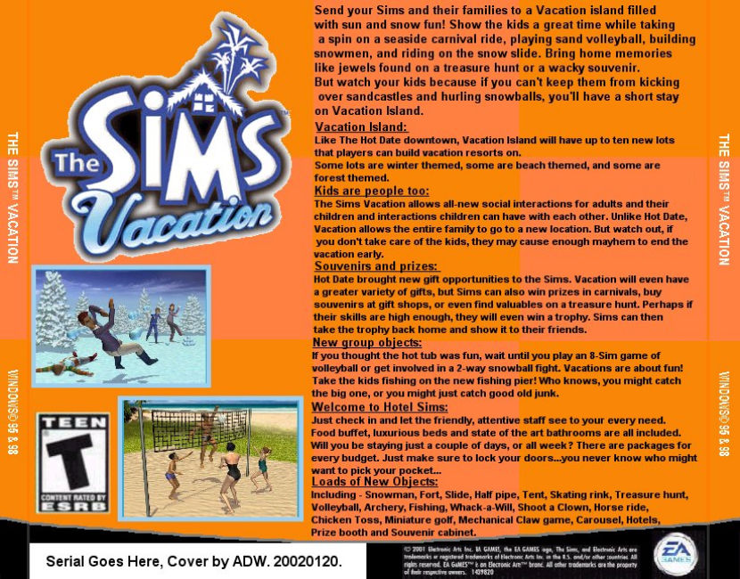 The Sims: Vacation - zadn CD obal