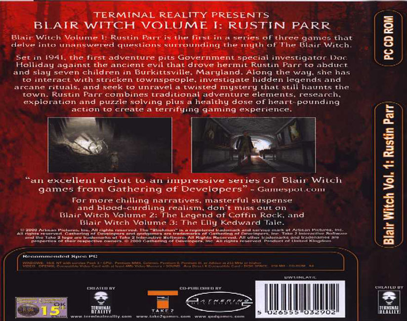 Blair Witch Volume 1: Rustin Parr - zadn CD obal